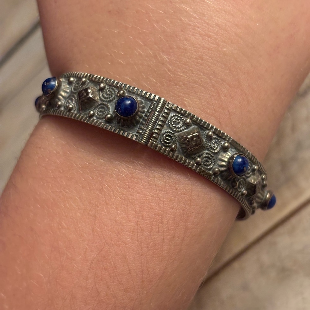 Antique Art Glass 800 Silver Bangle - Picture 4 of 7